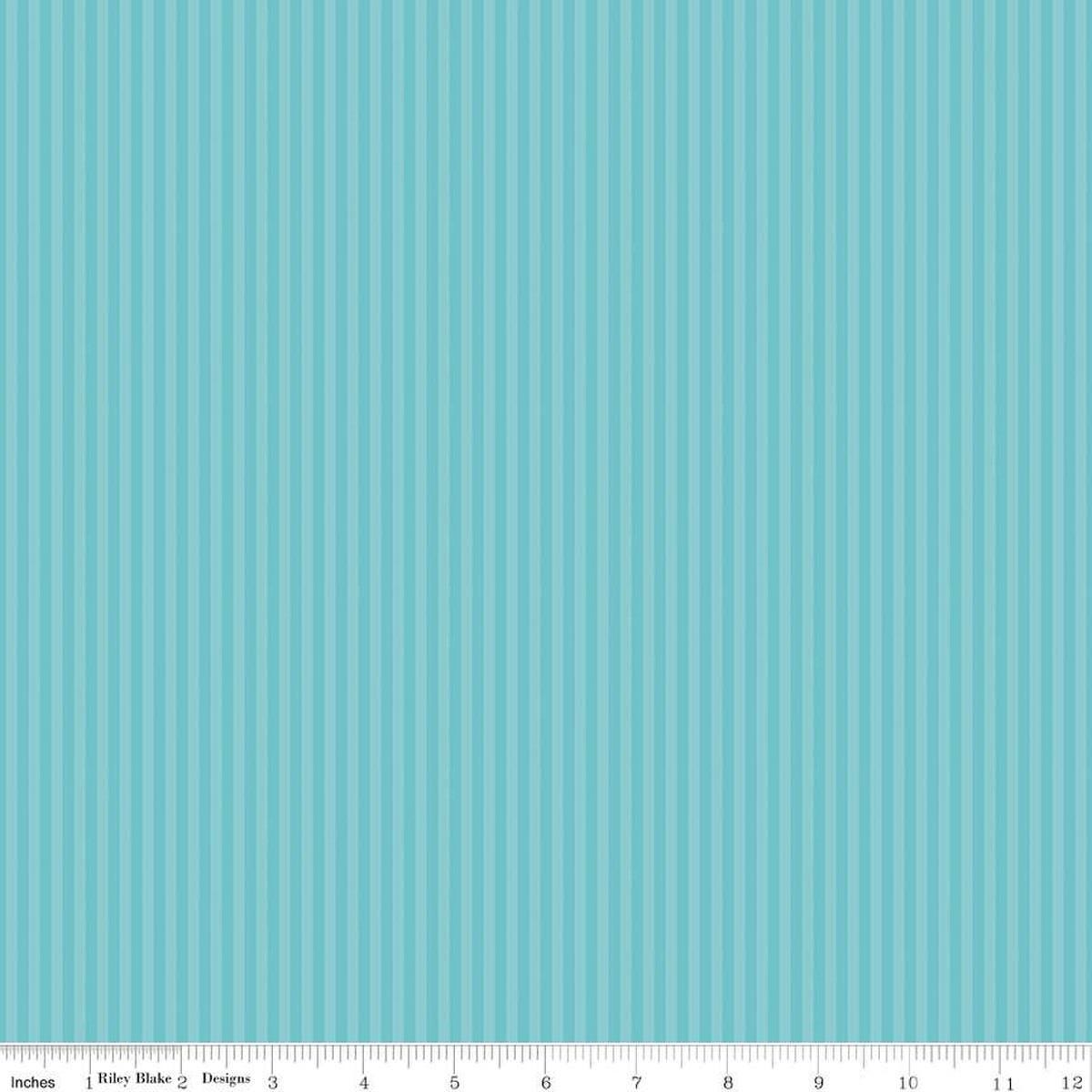 Image of the 1/8 Inch Tonal Stripe Peacock quilting cotton fabric by Riley Blake Designs. Features tone on tone blue stripes. 
Cute Little Fabric Shop
