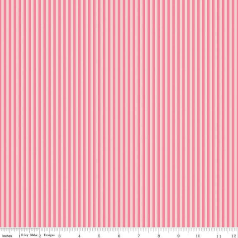 Image of the 1/8 Inch Tonal Stripe Sugar Pink quilting cotton fabric by Riley Blake Designs. Features tone on tone pink stripes. 
Cute Little Fabric Shop