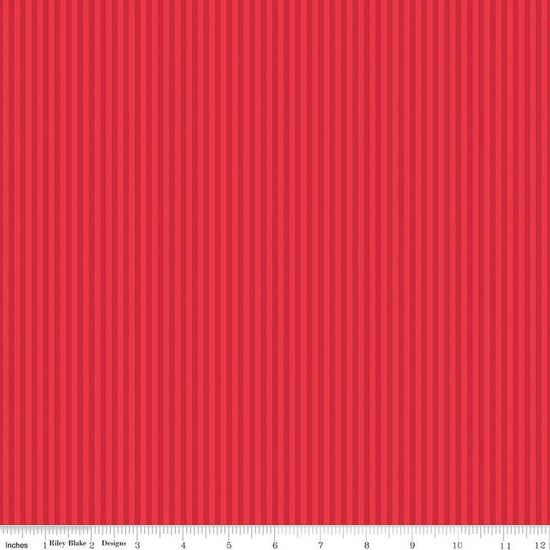 Image of the 1/8 Inch Tonal Stripe Red quilting cotton fabric by Riley Blake Designs. Features tone on tone red stripes. 
Cute Little Fabric Shop