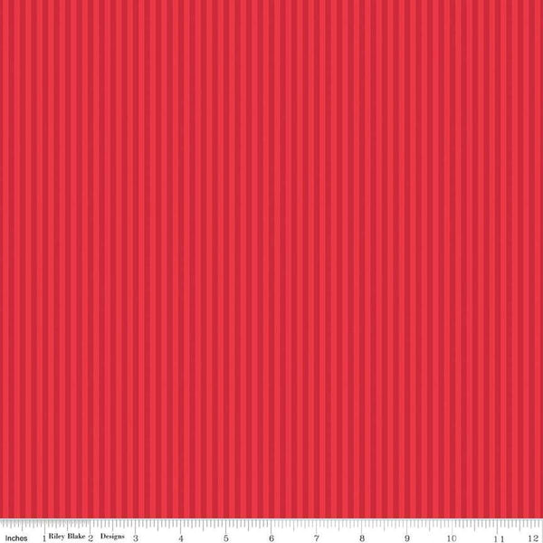 Image of the 1/8 Inch Tonal Stripe Red quilting cotton fabric by Riley Blake Designs. Features tone on tone red stripes. 
Cute Little Fabric Shop