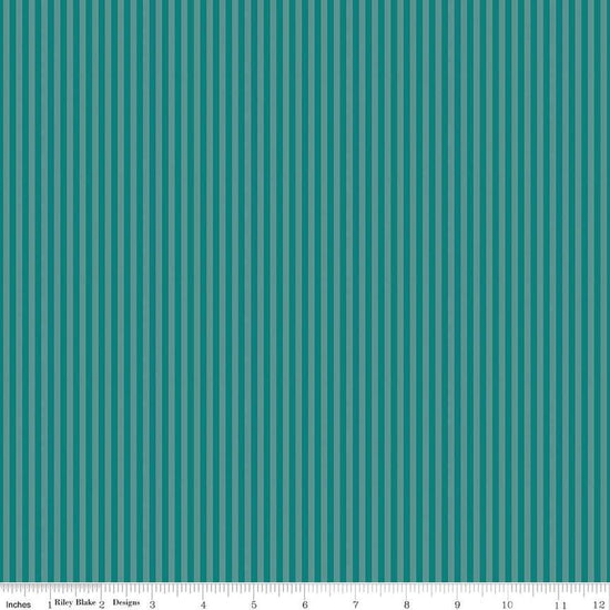 Image of the 1/8 Inch Tonal Stripe Teal quilting cotton fabric by Riley Blake Designs. Features tone on tone teal stripes. 
Cute Little Fabric Shop
