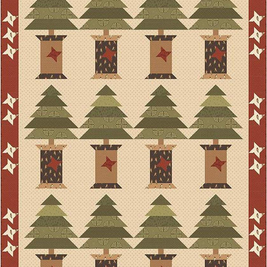 Image of the Noble Spools Quilt Pattern by Laugh Yourself Into Stitches for Riley Blake Designs. Features trees and spools of thread on a quilt. 
Cute Little Fabric Shop