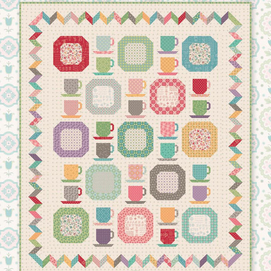 Image of the Vintage Dishes quilt kit by Lori Holt for Riley Blake Designs. Features vintage dishware on a quilt. 
Cute Little Fabric Shop