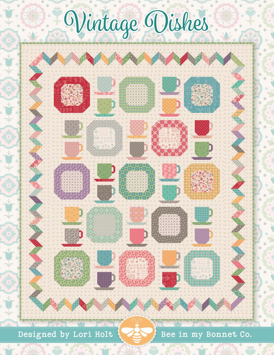 Image of the Vintage Dishes quilt kit by Lori Holt for Riley Blake Designs. Features vintage dishware on a quilt. 
Cute Little Fabric Shop