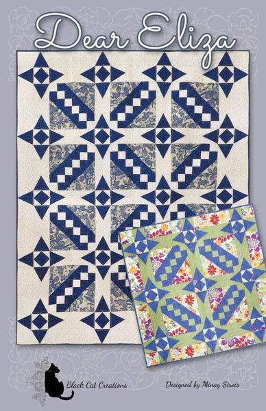 Image of the Dear Eliza Quilt Pattern by Black Cat Creations. Features star patterns on a quilt. 
Cute Little Fabric Shop