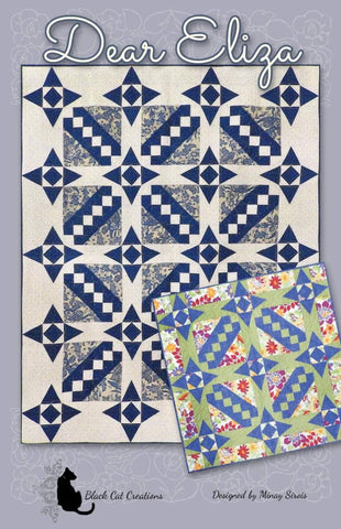 Image of the Dear Eliza Quilt Pattern by Black Cat Creations. Features star patterns on a quilt. 
Cute Little Fabric Shop