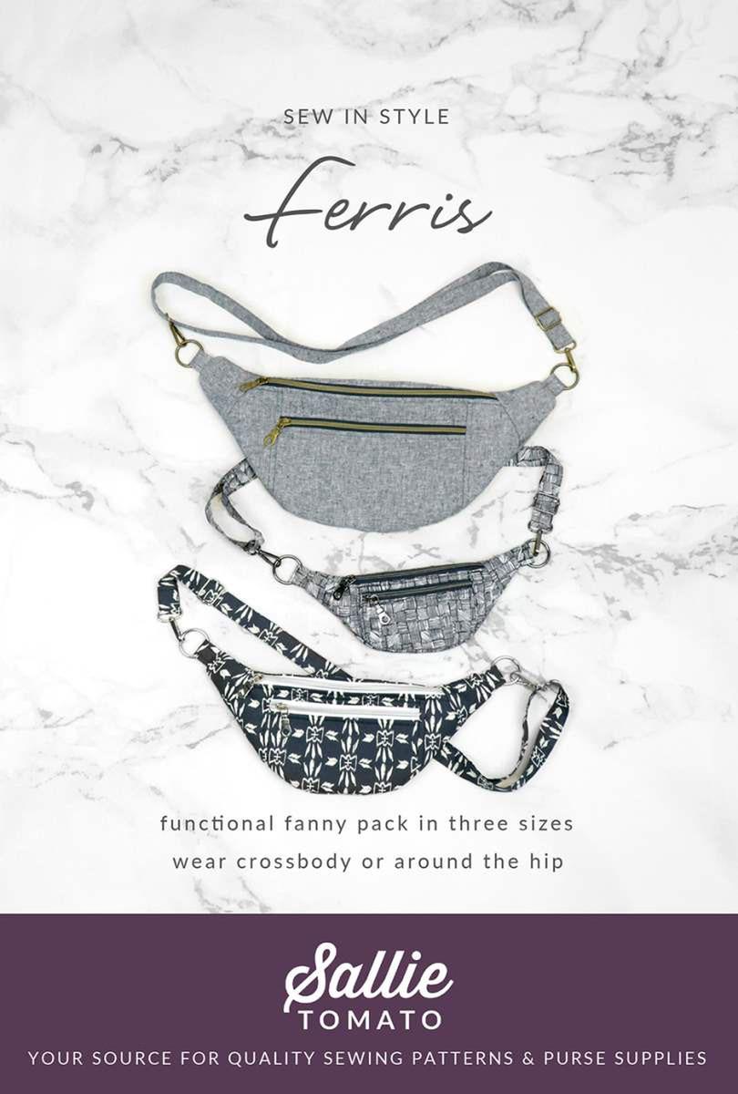 Image of the Ferris Bag Pattern by Sally Tomato for Riley Blake Designs. Features a fanny pack that can be fully customized in many colors. 
Cute Little Fabric Shop