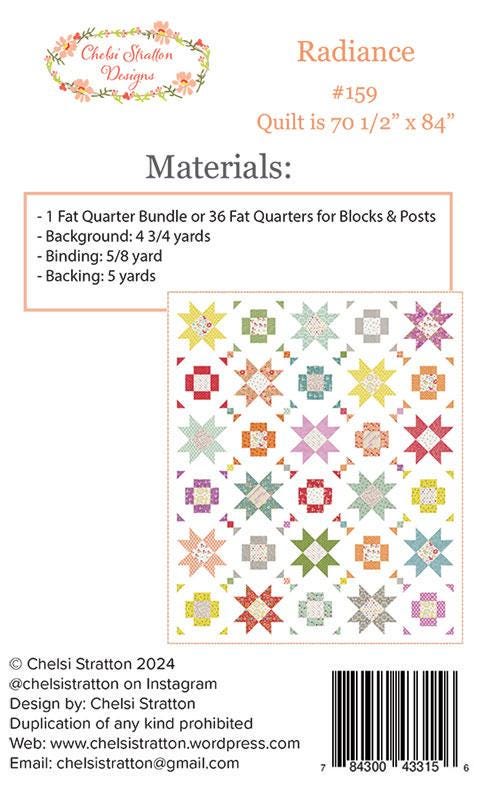 Image of the Radiance quilt pattern Chelsi Stratton Designs for Moda Fabrics. Features the fabric requirements.
Cute Little Fabric Shop
