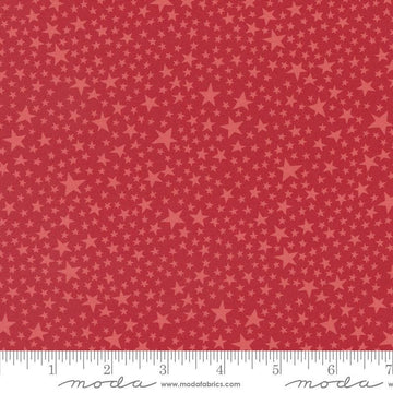 Image of the Play Ball Stars Cardinal quilting cotton fabric by Moda Fabrics. Features novelty stars on a red background. 
Cute Little Fabric Shop
