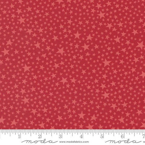 Image of the Play Ball Stars Cardinal quilting cotton fabric by Moda Fabrics. Features novelty stars on a red background. 
Cute Little Fabric Shop