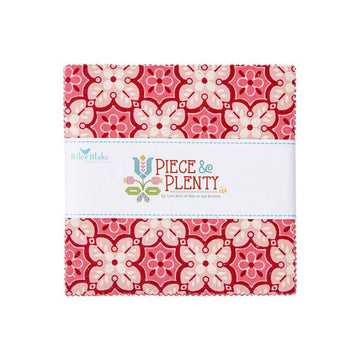 Image of the Piece and Plenty 5 Inch Stacker by Lori Holt for Riley Blake Designs. Features many colors of fabrics with various patterns. 
Cute Little Fabric Shop