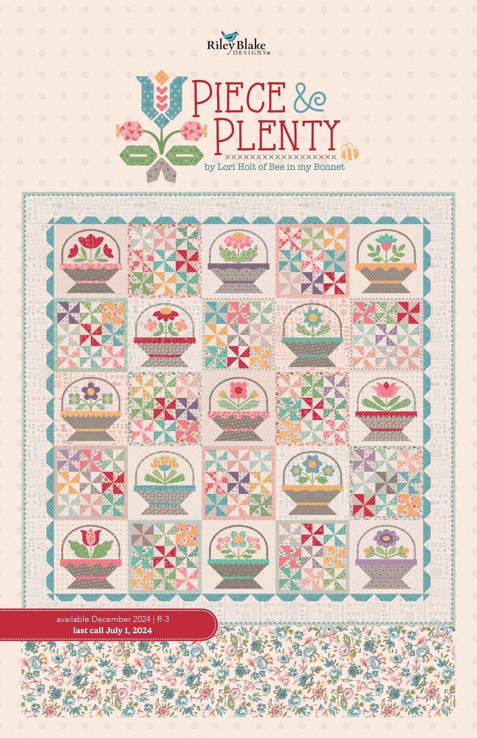 Image of the Piece and Plenty Storyboard by Lori Holt for Riley Blake Designs. Features many colors of fabrics with various patterns. 
Cute Little Fabric Shop