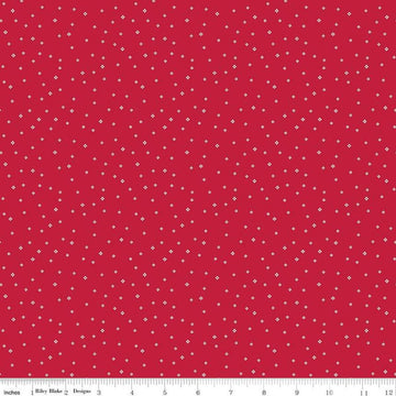 Image of the Red Delicious Pomegranate Sorbet Red quilting cotton fabric by Riley Blake Designs. Features tiny scattered blossoms on a red background. 
Cute Little Fabric Shop