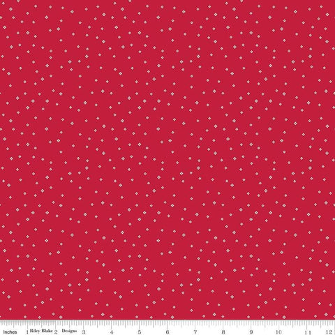 Image of the Red Delicious Pomegranate Sorbet Red quilting cotton fabric by Riley Blake Designs. Features tiny scattered blossoms on a red background. 
Cute Little Fabric Shop