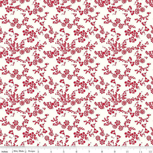 Image of the Red Delicious Velvet Cloud quilting cotton fabric by Riley Blake Designs. Features flowers and sprigs on a cream background. 
Cute Little Fabric Shop