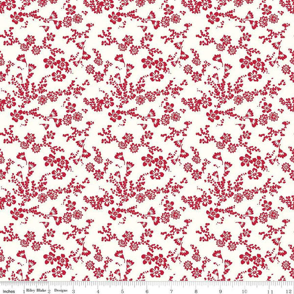 Image of the Red Delicious Velvet Cloud quilting cotton fabric by Riley Blake Designs. Features flowers and sprigs on a cream background. 
Cute Little Fabric Shop