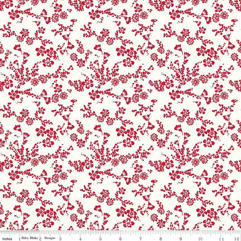 Image of the Red Delicious Velvet Cloud quilting cotton fabric by Riley Blake Designs. Features flowers and sprigs on a cream background. 
Cute Little Fabric Shop