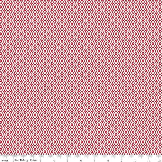 Image of the Red Delicious Passionfruit Cloud
 quilting cotton fabric by Riley Blake Designs. Features a grid of blossom-filled diamonds on a cream background. 
Cute Little Fabric Shop