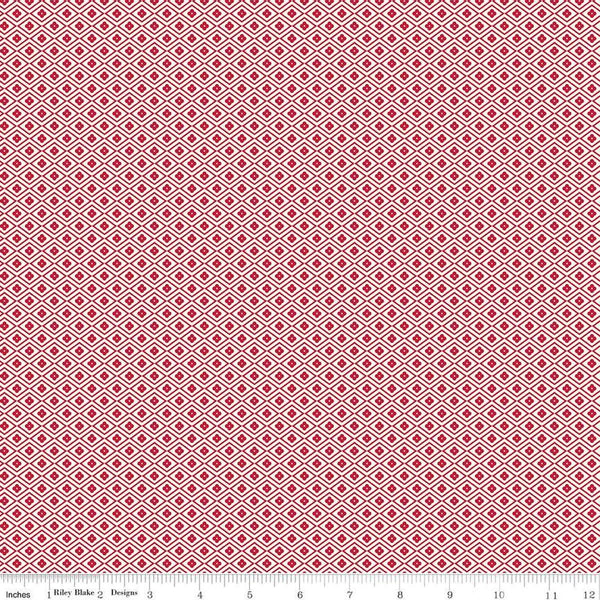 Image of the Red Delicious Passionfruit Cloud
 quilting cotton fabric by Riley Blake Designs. Features a grid of blossom-filled diamonds on a cream background. 
Cute Little Fabric Shop