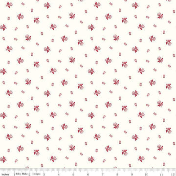 Image of the Red Delicious Raspberry Galette Cloud quilting cotton fabric by Riley Blake Designs. Features scattered stem flowers on a cream background. 
Cute Little Fabric Shop