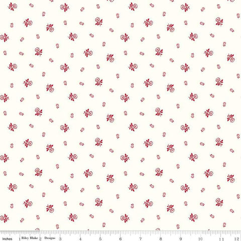 Image of the Red Delicious Raspberry Galette Cloud quilting cotton fabric by Riley Blake Designs. Features scattered stem flowers on a cream background. 
Cute Little Fabric Shop