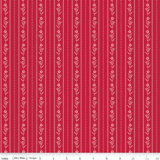 Image of the Red Delicious Currant Jelly Berry quilting cotton fabric by Riley Blake Designs. Features floral and dotted stripes on a hot pink background. 
Cute Little Fabric Shop