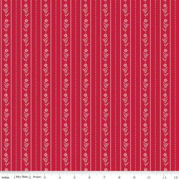 Image of the Red Delicious Currant Jelly Berry quilting cotton fabric by Riley Blake Designs. Features floral and dotted stripes on a hot pink background. 
Cute Little Fabric Shop