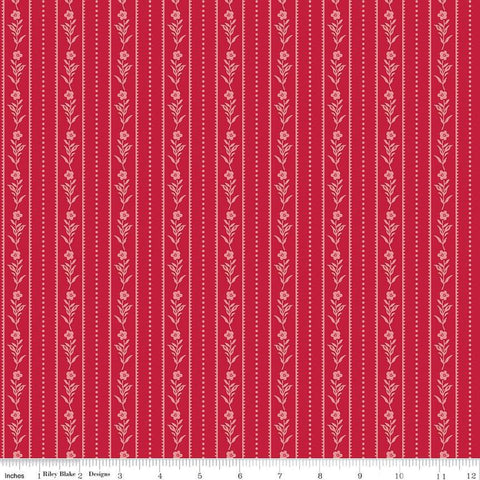 Image of the Red Delicious Currant Jelly Berry quilting cotton fabric by Riley Blake Designs. Features floral and dotted stripes on a hot pink background. 
Cute Little Fabric Shop