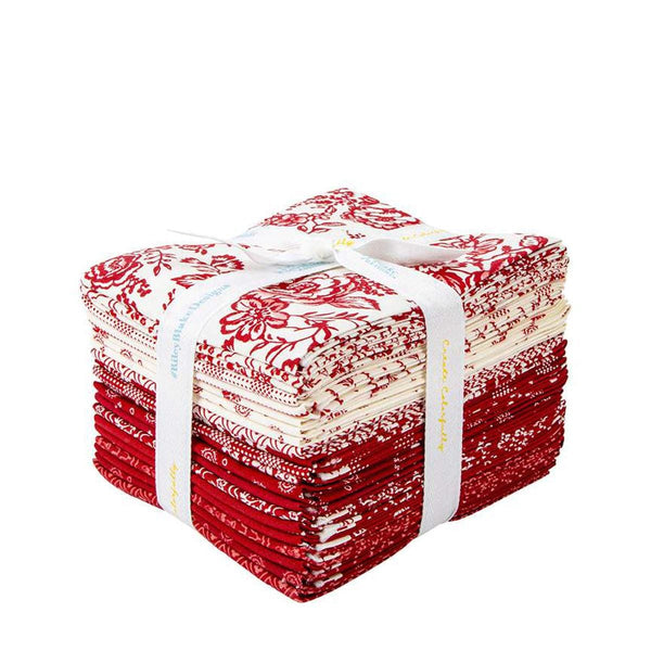 Image of the Red Delicious Fat Quarter Bundle by Riley Blake Designs. Features floral fabrics on red and white backgrounds. 
Cute Little Fabric Shop