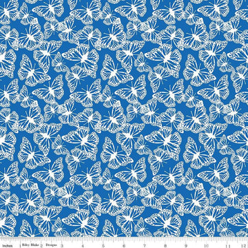 Image of the Friendship Florals Butterflies Cobalt quilting cotton fabric by Diane Labombarbe for Riley Blake Designs. Features butterflies scattered on a blue background.
Cute Little Fabric Shop