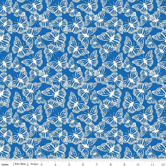 Image of the Friendship Florals Butterflies Cobalt quilting cotton fabric by Diane Labombarbe for Riley Blake Designs. Features butterflies scattered on a blue background.
Cute Little Fabric Shop
