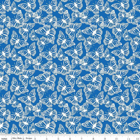 Image of the Friendship Florals Butterflies Cobalt quilting cotton fabric by Diane Labombarbe for Riley Blake Designs. Features butterflies scattered on a blue background.
Cute Little Fabric Shop