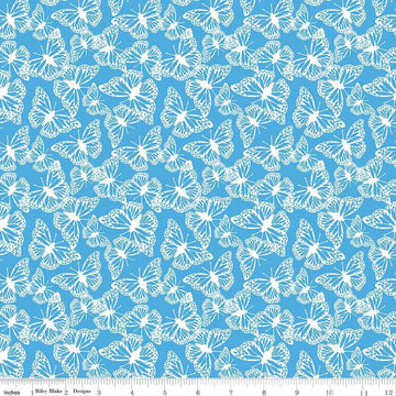 Image of the Friendship Florals Butterflies Blue quilting cotton fabric by Diane Labombarbe for Riley Blake Designs. Features butterflies scattered on a blue background.
Cute Little Fabric Shop