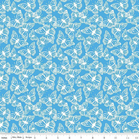 Image of the Friendship Florals Butterflies Blue quilting cotton fabric by Diane Labombarbe for Riley Blake Designs. Features butterflies scattered on a blue background.
Cute Little Fabric Shop