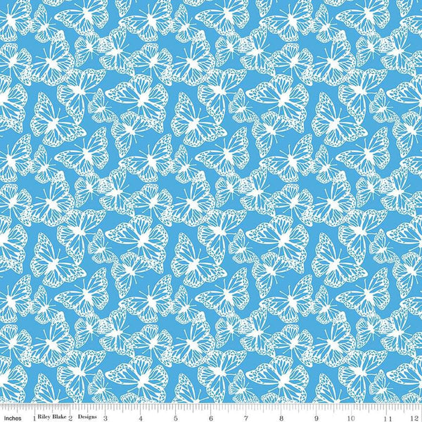 Image of the Friendship Florals Butterflies Blue quilting cotton fabric by Diane Labombarbe for Riley Blake Designs. Features butterflies scattered on a blue background.
Cute Little Fabric Shop