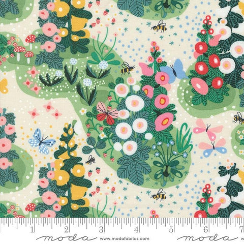 Image of the Love Letter Garden Eggshell quilting cotton fabric by Lizzy House for Moda Fabrics. Features flowers and nature on a cream background. Cure Little Fabric Shop