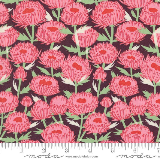 Image of the Love Letter Florals Merlot quilting cotton fabric by Lizzy House for Moda Fabrics. Features swans on a red background. Cure Little Fabric Shop