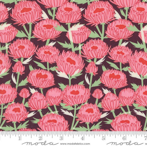 Image of the Love Letter Florals Merlot quilting cotton fabric by Lizzy House for Moda Fabrics. Features swans on a red background. Cure Little Fabric Shop