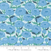 Image of the Love Letter Florals Lightest Blue quilting cotton fabric by Lizzy House for Moda Fabrics. Features swans on a blue background. Cure Little Fabric Shop