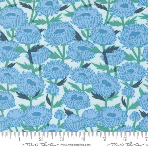 Image of the Love Letter Florals Lightest Blue quilting cotton fabric by Lizzy House for Moda Fabrics. Features swans on a blue background. Cure Little Fabric Shop