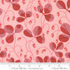Image of the Love Letter Strawberry Light Pink quilting cotton fabric by Lizzy House for Moda Fabrics. Features strawberries on a pink background. Cure Little Fabric Shop