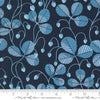 Image of the Love Letter Strawberry Peacoat quilting cotton fabric by Lizzy House for Moda Fabrics. Features strawberries on a blue background. Cure Little Fabric Shop