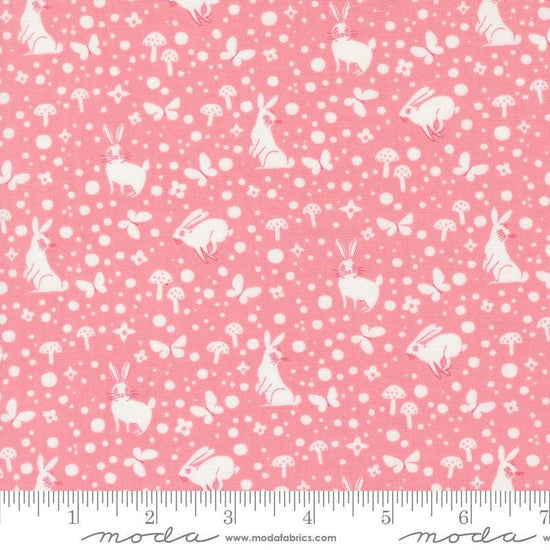 Image of the Love Letter Wonder Light Pink quilting cotton fabric by Lizzy House for Moda Fabrics. Features novelty animals on a pink background. Cure Little Fabric Shop