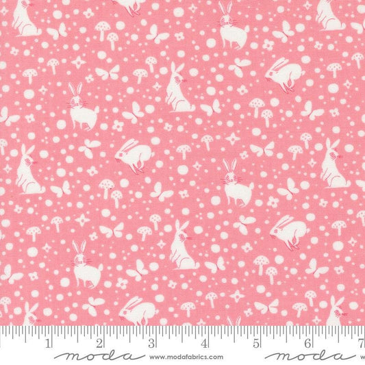 Image of the Love Letter Wonder Light Pink quilting cotton fabric by Lizzy House for Moda Fabrics. Features novelty animals on a pink background. Cure Little Fabric Shop