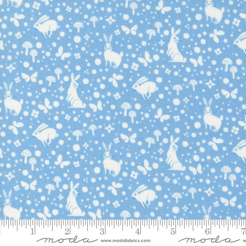 Image of the Love Letter Wonder Blue Skies quilting cotton fabric by Lizzy House for Moda Fabrics. Features novelty animals on a blue background. Cure Little Fabric Shop
