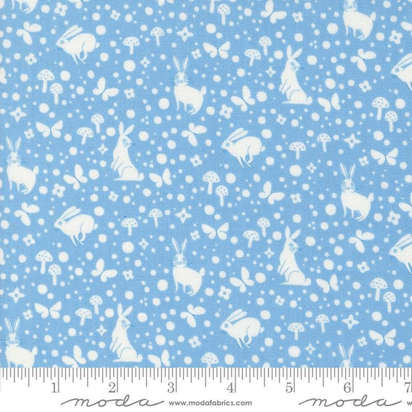 Image of the Love Letter Wonder Blue Skies quilting cotton fabric by Lizzy House for Moda Fabrics. Features novelty animals on a blue background. Cure Little Fabric Shop