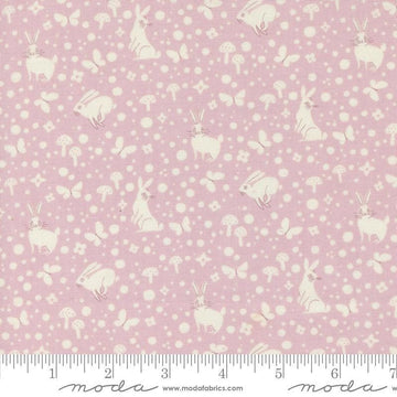 Image of the Love Letter Wonder Mauve quilting cotton fabric by Lizzy House for Moda Fabrics. Features novelty animals on a purple background. Cure Little Fabric Shop