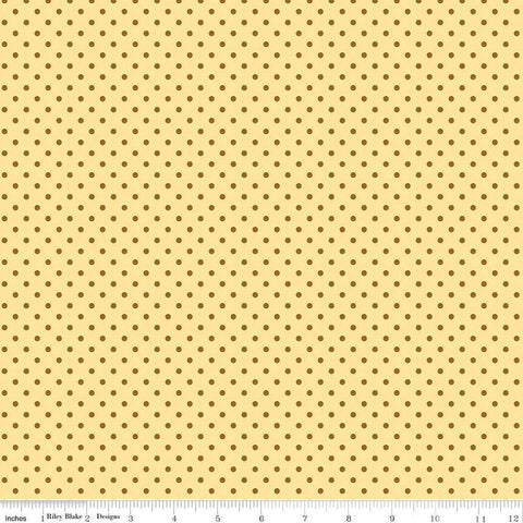 Image of the Pretty Kitty™ Polka Dot Yellow quilting cotton fabric by Doodlebug Design Inc for Riley Blake Designs. Features small paws on a yellow background. Cute Little Fabric Shop