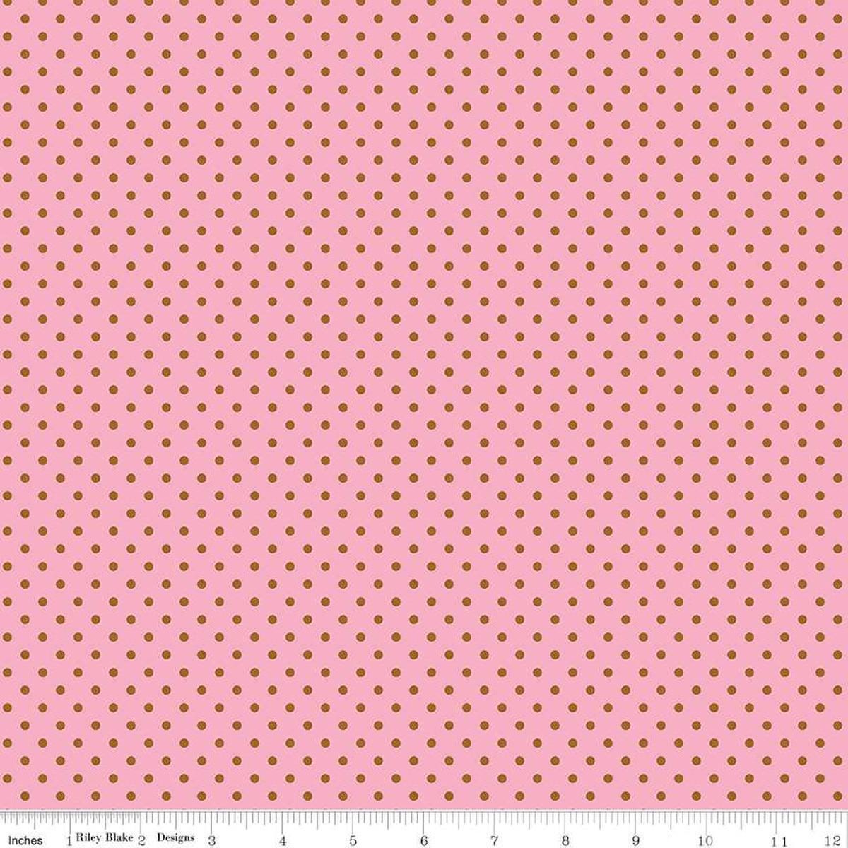 Image of the Pretty Kitty™ Polka Dot Pink quilting cotton fabric by Doodlebug Design Inc for Riley Blake Designs. Features small paws on a pink background. Cute Little Fabric Shop