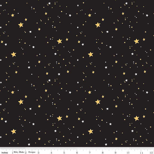 10" End of Bolt - Sophisticated Halloween Stars C14623 Black - Riley Blake Designs - Stars Dots - Quilting Cotton Fabric